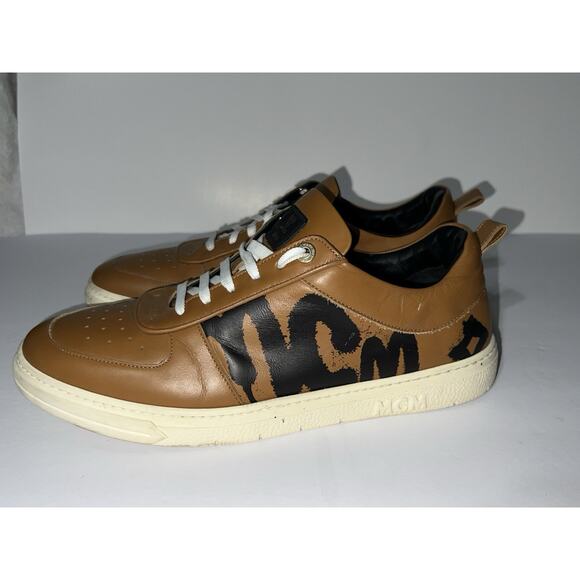 MCM Lo Sneakers in Visetos Large MCM Print canvas Tan Leather Size 43 - Picture 4 of 8